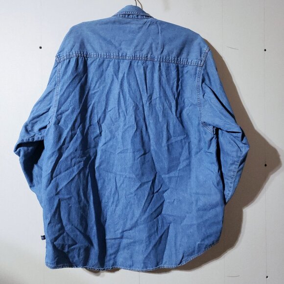 Vintage 90s Moose Creek Mens blue denim Button Down Shirt Cotton size L - Picture 7 of 10